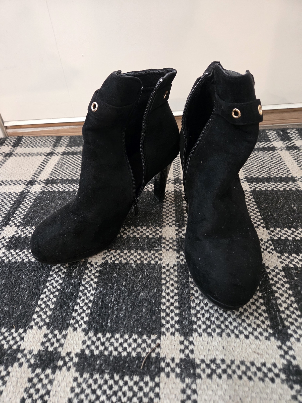 Black Suede High Heel Ankle Boots - Women's